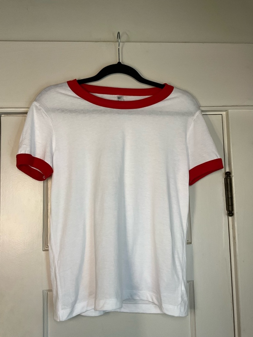 American Apparel Y2K White Ringer Tee with Red Trim